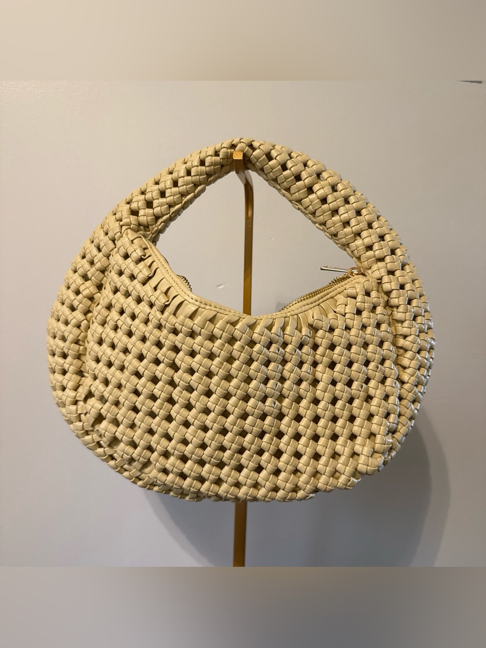 Woven Crescent Bag in Beige